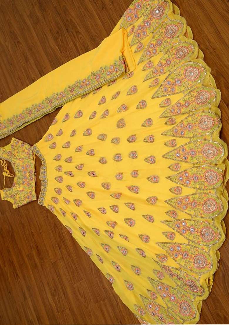Yellow Embroidery Georgette Lehenga Set for Diwali and Festive Wear - Indya