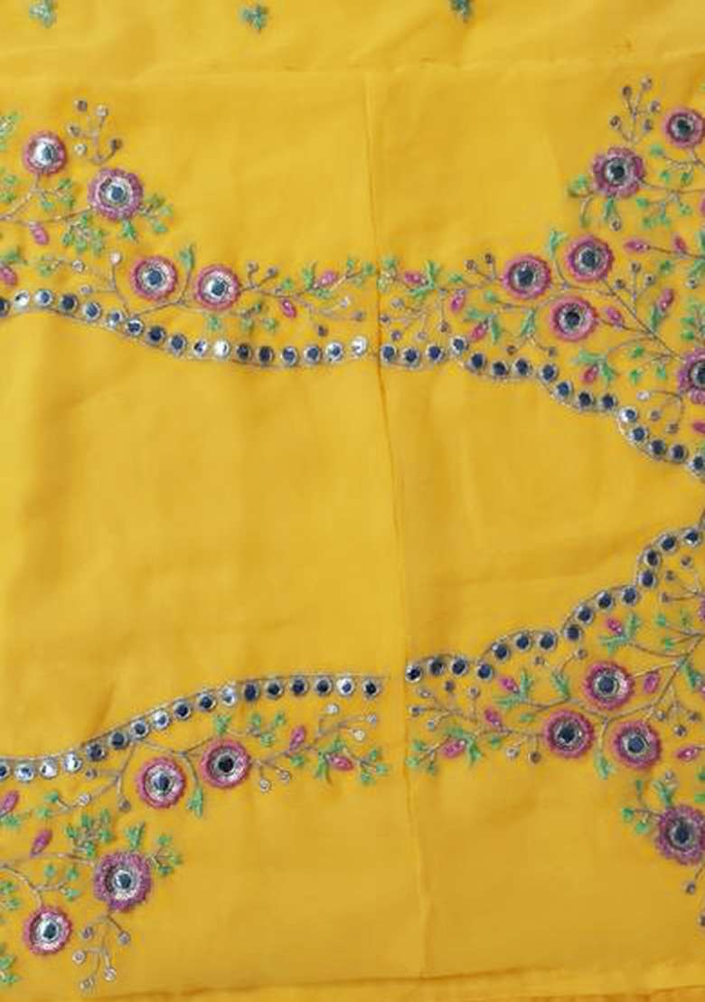 Yellow Embroidery Georgette Lehenga Set for Diwali and Festive Wear - Indya