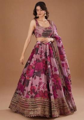 Pink Embroidery Organza Lehenga Set