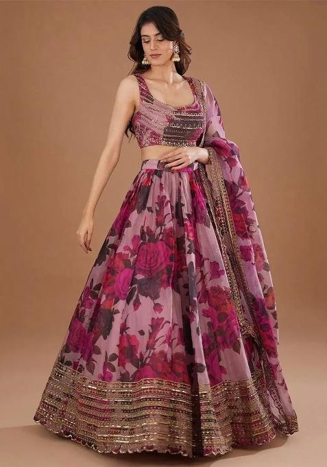 Pink Embroidery Organza Lehenga Set