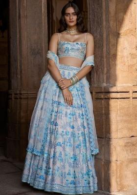 Sky Embroidery Georgette Lehenga Set
