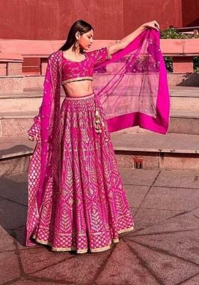 Magenta Embroidery Silk Lehenga Set