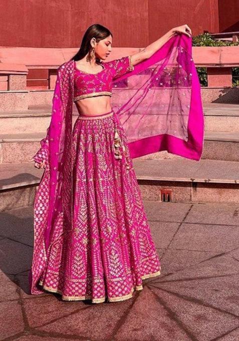 Magenta Embroidery Silk Lehenga Set