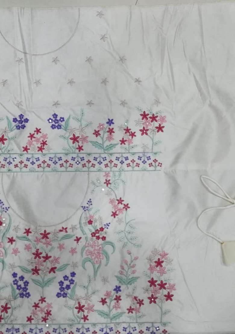 Cream Georgette Lehenga Set with Embroidery for Diwali | Wedding & Festive Wear - Indya
