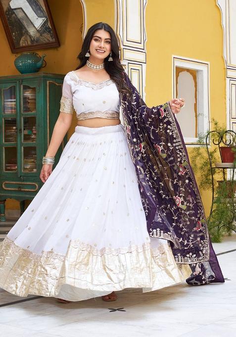 White Embroidery Crunchy Lehenga