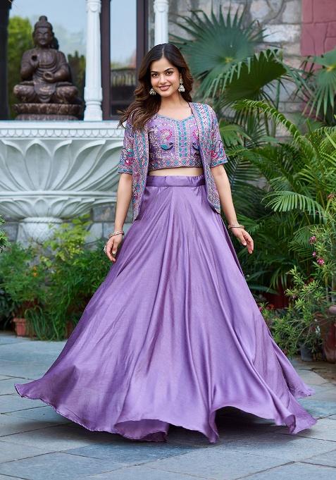 Lavender Plain Vichitra Lehenga