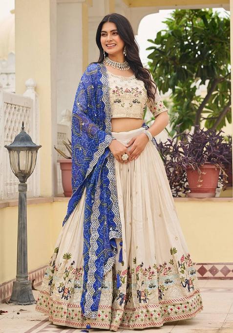 Off White Embroidery Silk Lehenga