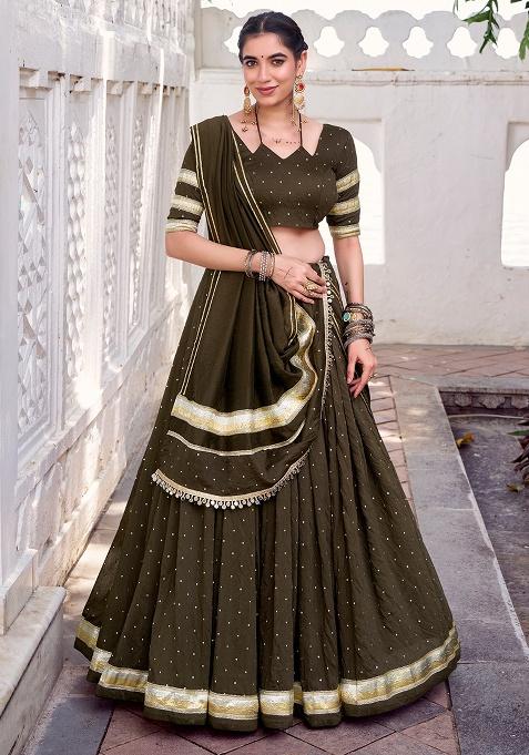 Mehendi Weaving Work Chanderi Lehenga Choli