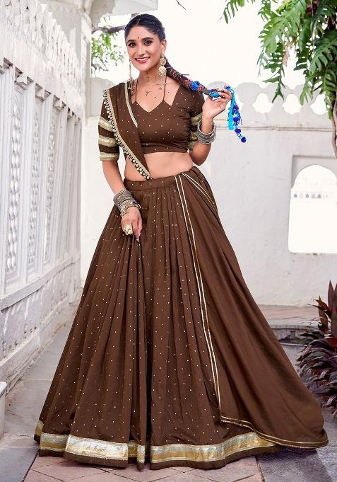 Brown Weaving Work Chanderi Lehenga Choli