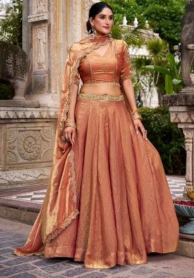 Rust Orange Embroidery Fendi Lehenga Choli