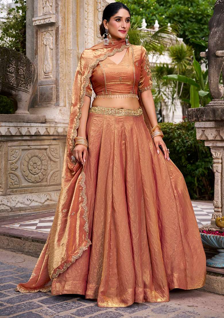 Rust Orange Embroidery Fendi Lehenga Choli - Indya