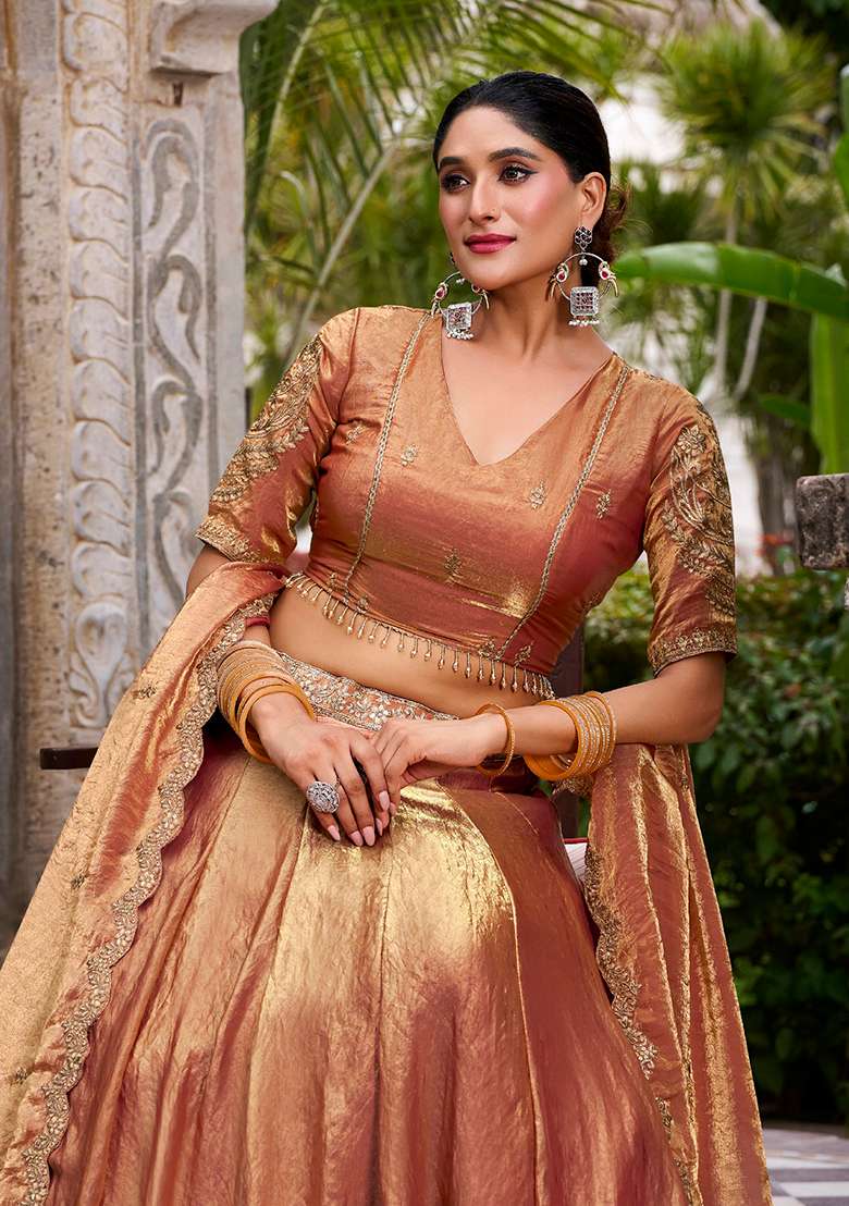 Rust Orange Embroidery Fendi Lehenga Choli - Indya