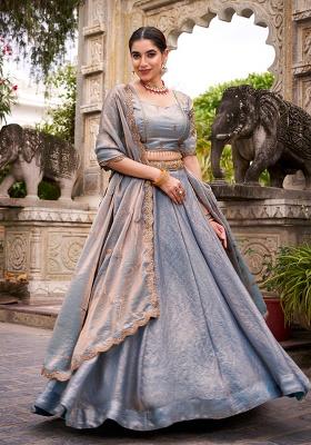 Sky Blue Embroidery Fendi Lehenga Choli