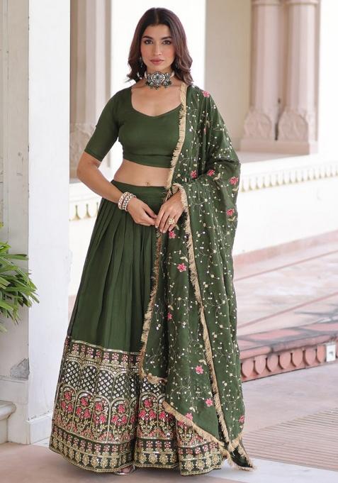 Green Embroidery Silk Lehenga Choli
