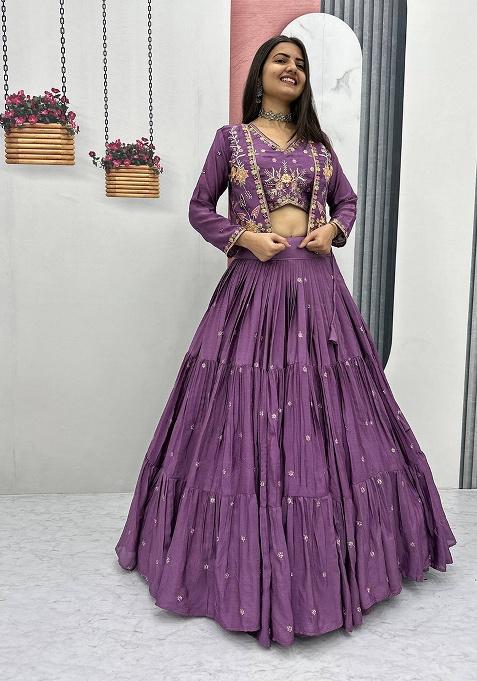 Onion Pink Embroidery Silk Lehenga Choli