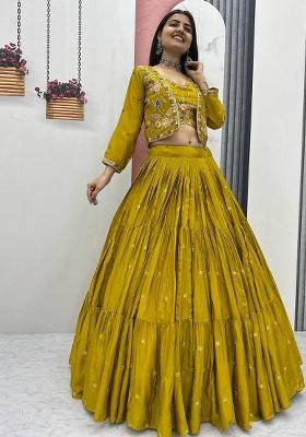 Mustard Embroidery Silk Lehenga Choli