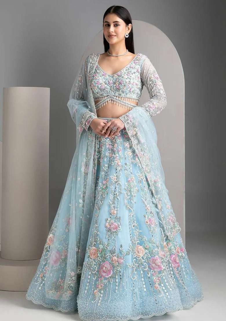 Multicolor Embroidery Silk Blend Lehenga Set for Diwali and Festive Wear - Indya