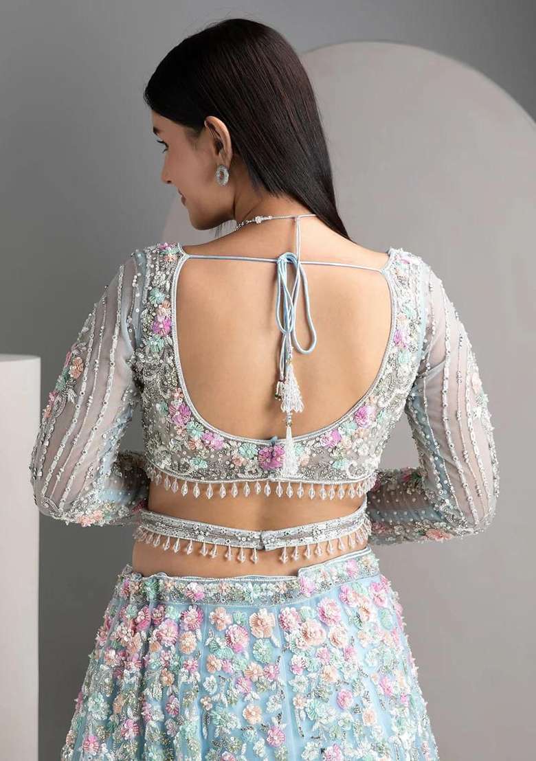 Multicolor Embroidery Silk Blend Lehenga Set for Diwali and Festive Wear - Indya