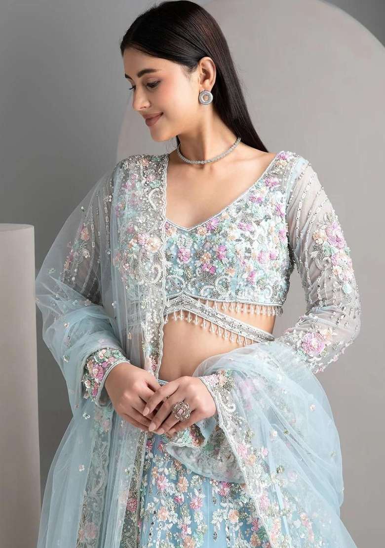 Multicolor Embroidery Silk Blend Lehenga Set for Diwali and Festive Wear - Indya