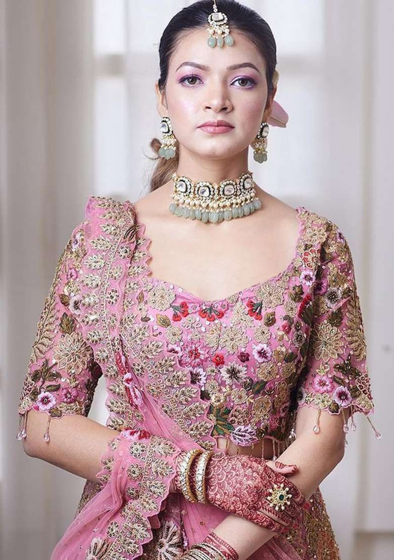 Multicolor Georgette Lehenga Set with Embroidery for Diwali | Wedding & Festive Wear - Indya