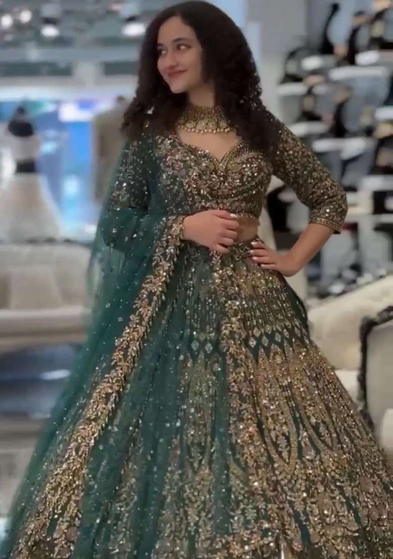 Multicolor Net Lehenga Set with Embroidery for Diwali | Wedding & Festive Wear - Indya