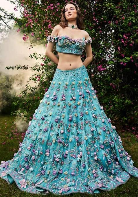 Multicolor Embroidery Georgette Lehenga Set