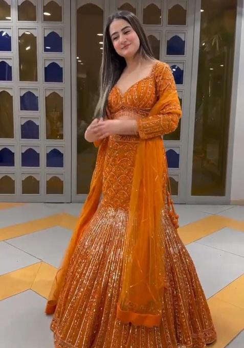 Multicolor Embroidery Georgette Lehenga Set