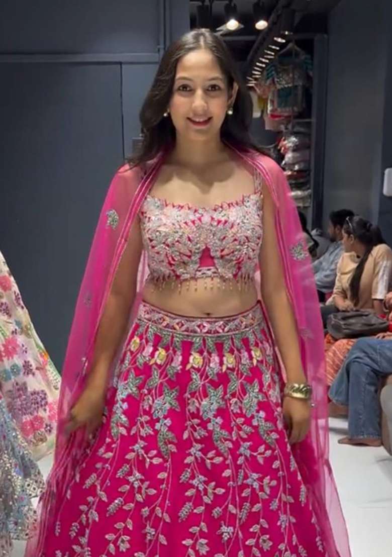 Multicolor Embroidery Georgette Lehenga Set for Diwali and Festive Wear - Indya