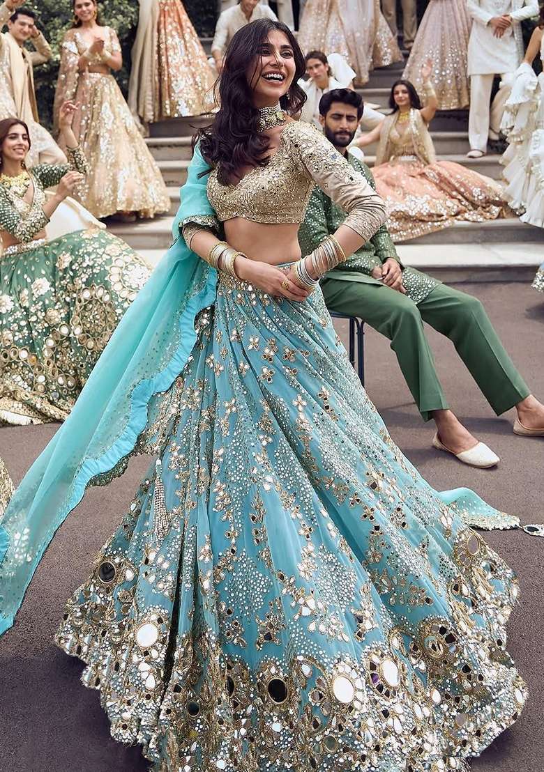 Multicolor Georgette Lehenga Set with Embroidery for Diwali | Wedding & Festive Wear - Indya