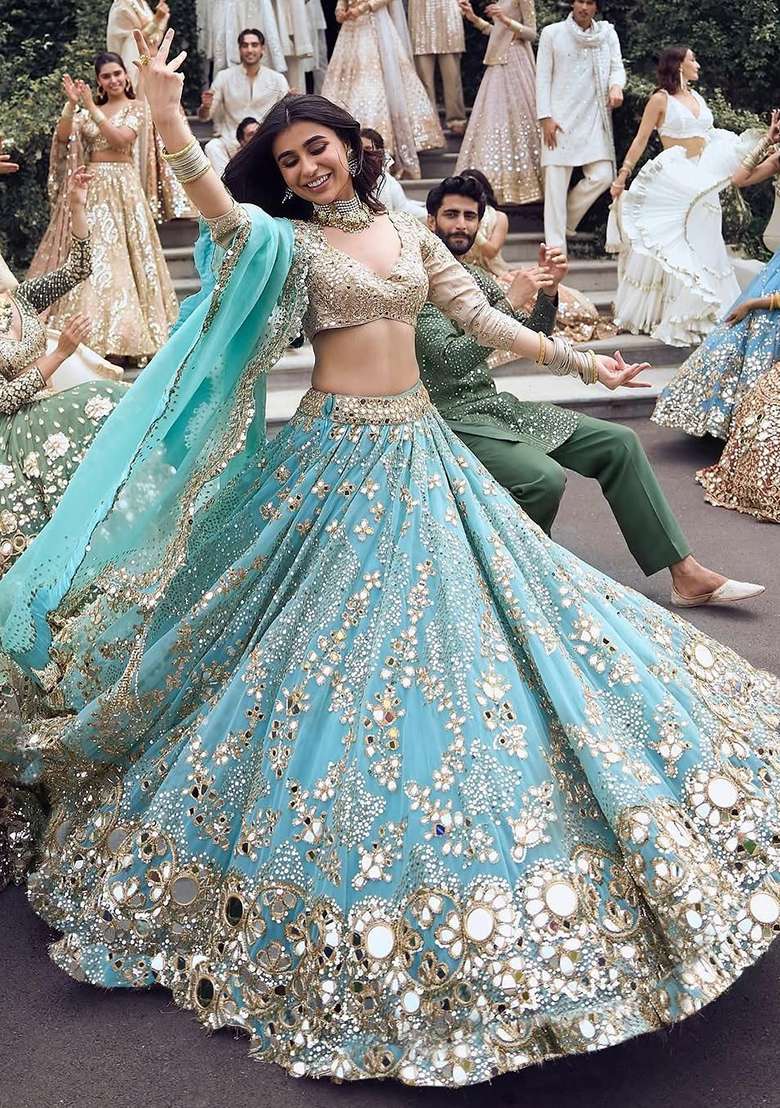 Multicolor Georgette Lehenga Set with Embroidery for Diwali | Wedding & Festive Wear - Indya