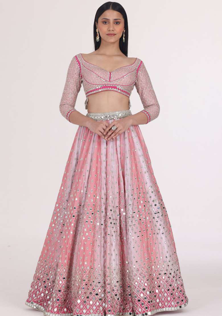 Multicolor Georgette Lehenga Set with Embroidery for Diwali | Wedding & Festive Wear - Indya