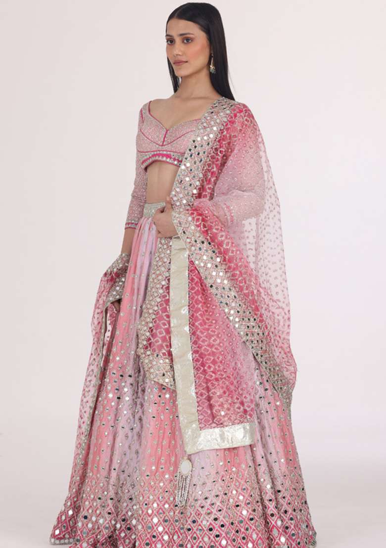 Multicolor Georgette Lehenga Set with Embroidery for Diwali | Wedding & Festive Wear - Indya