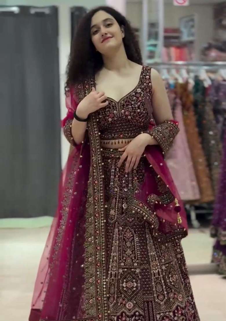 Multicolor Embroidery Georgette Lehenga Set - Indya