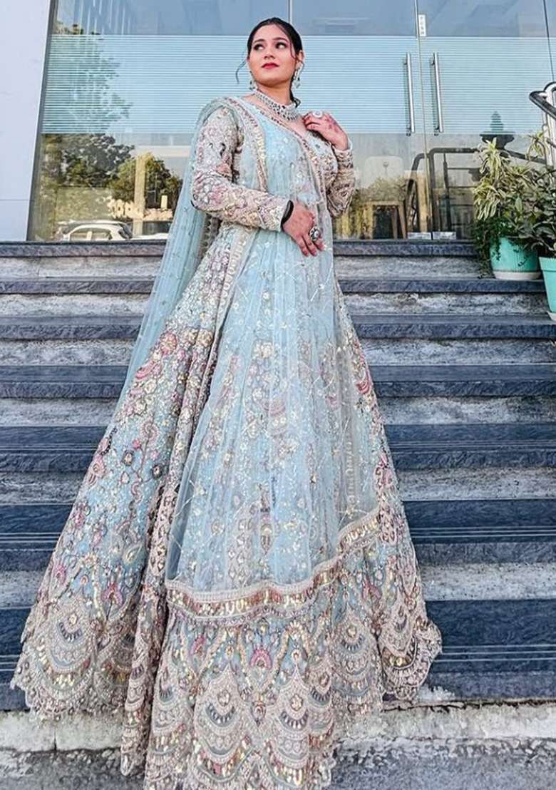 Multicolor Sequence Work Net Lehenga Set for Diwali and Festive Wear - Indya