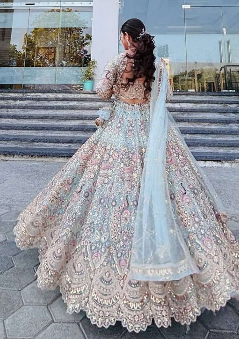 Multicolor Sequence Work Net Lehenga Set for Diwali and Festive Wear - Indya