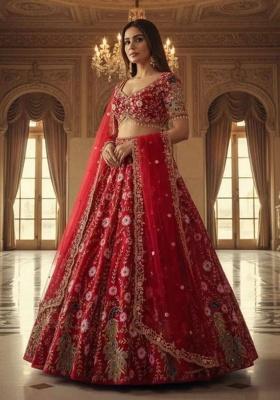 Multicolor Embroidery Net Lehenga Set