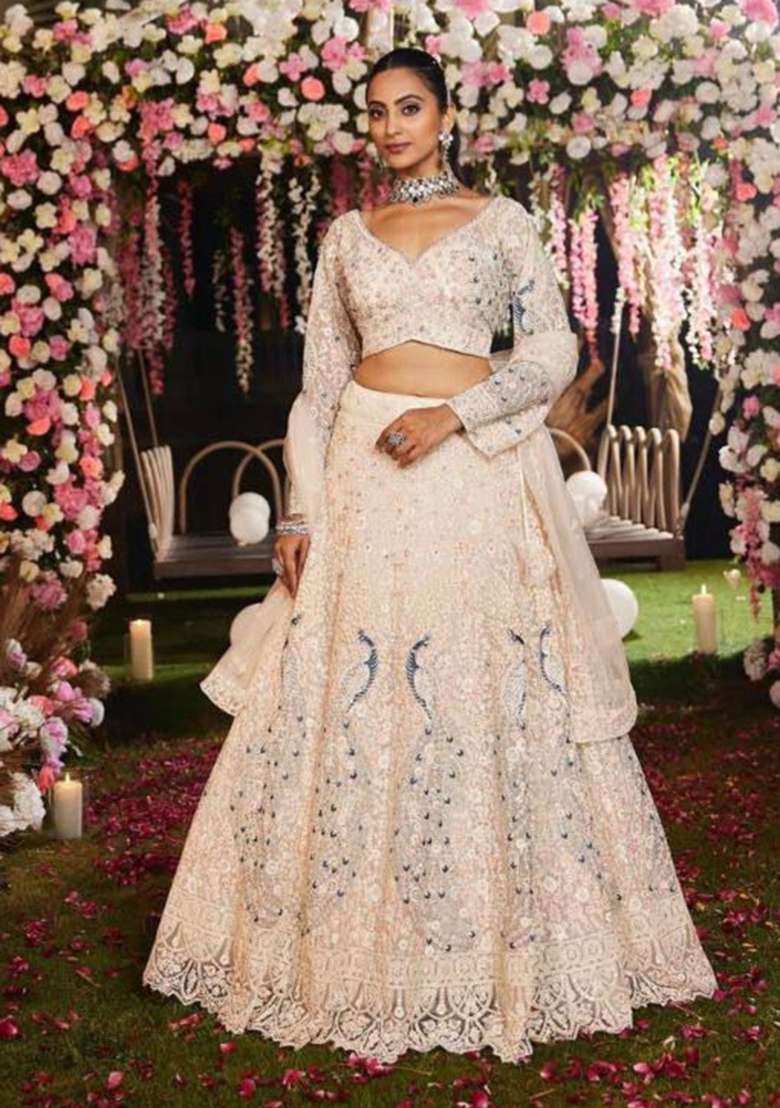 Multicolor Sequence Work Net Lehenga Set for Diwali | Wedding & Festive Wear - Indya