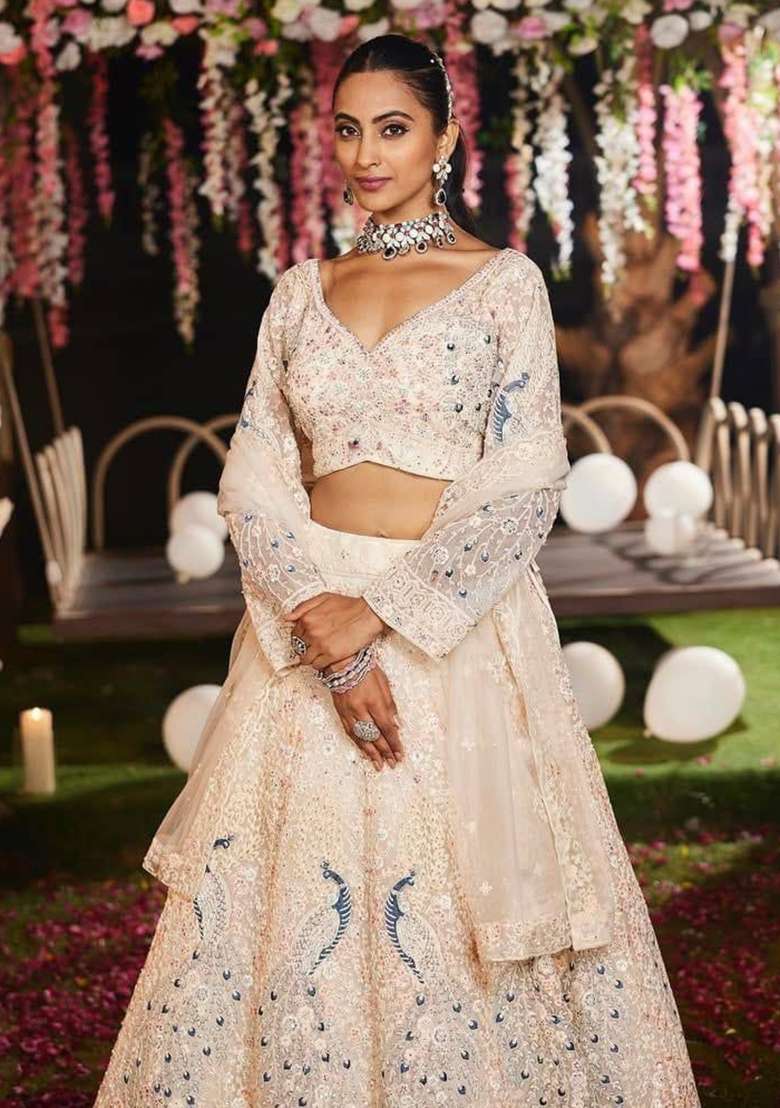 Multicolor Sequence Work Net Lehenga Set for Diwali | Wedding & Festive Wear - Indya