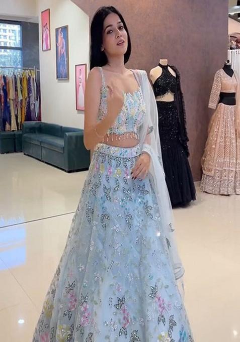 Multicolor Sequence Work Silk Lehenga Set