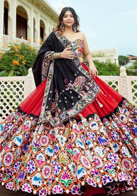 Multicolor Printed Silk Lehenga Set
