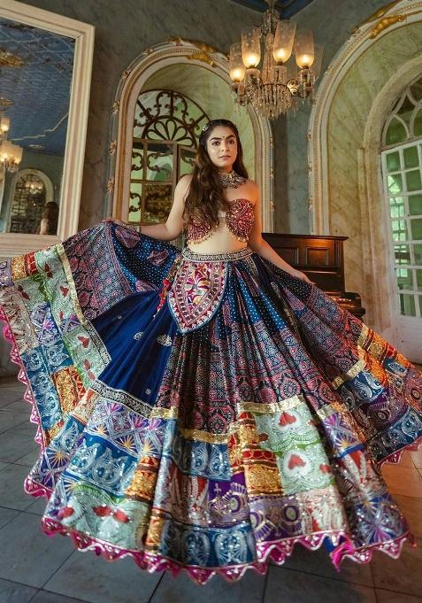 Multicolor Printed Silk Lehenga Set
