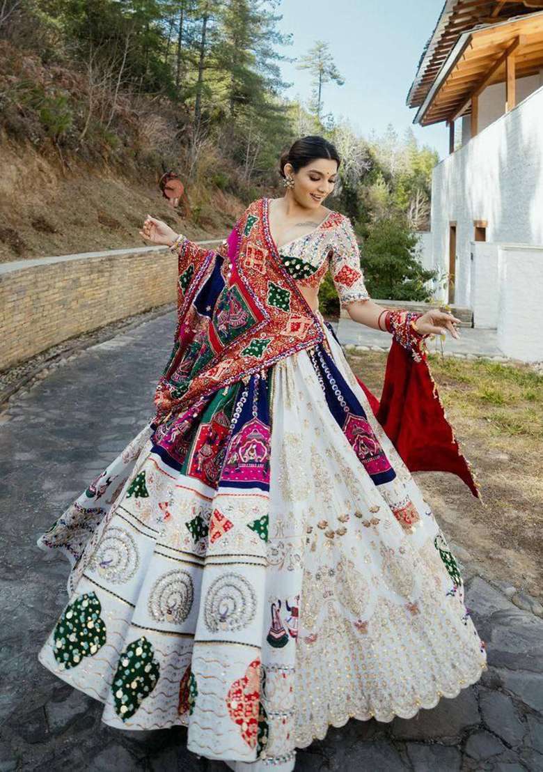 Multicolor Printed Silk Blend Chaniya Choli Set For Navratri And Garba for Diwali and Festive Wear - Indya