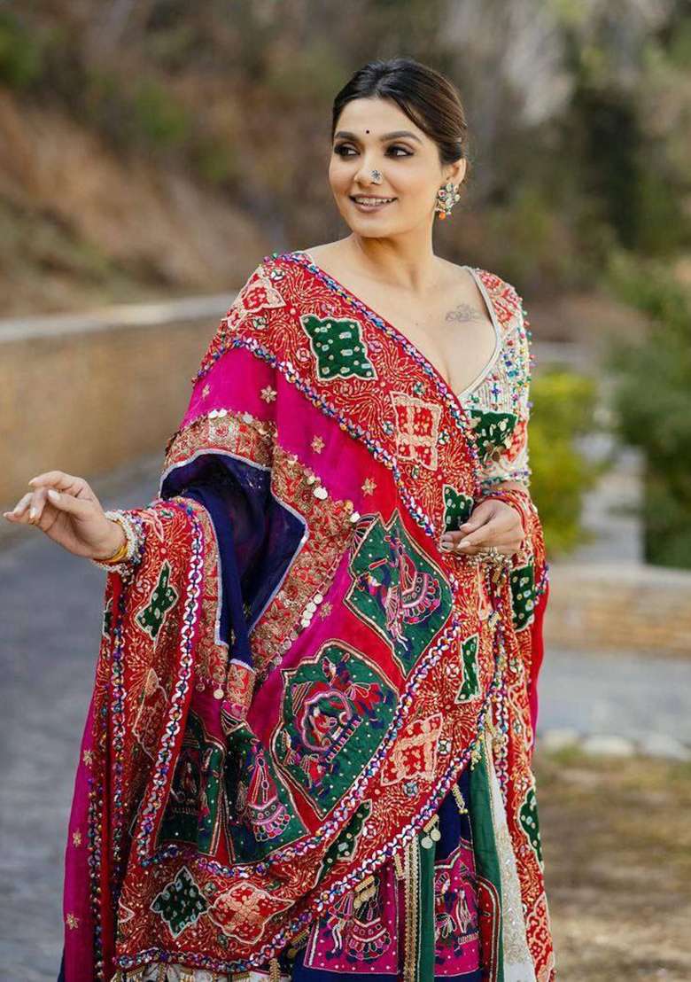 Multicolor Printed Silk Blend Chaniya Choli Set For Navratri And Garba for Diwali and Festive Wear - Indya