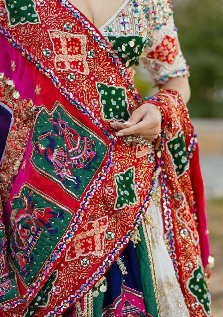 Multicolor Printed Silk Blend Chaniya Choli Set For Navratri And Garba for Diwali and Festive Wear - Indya