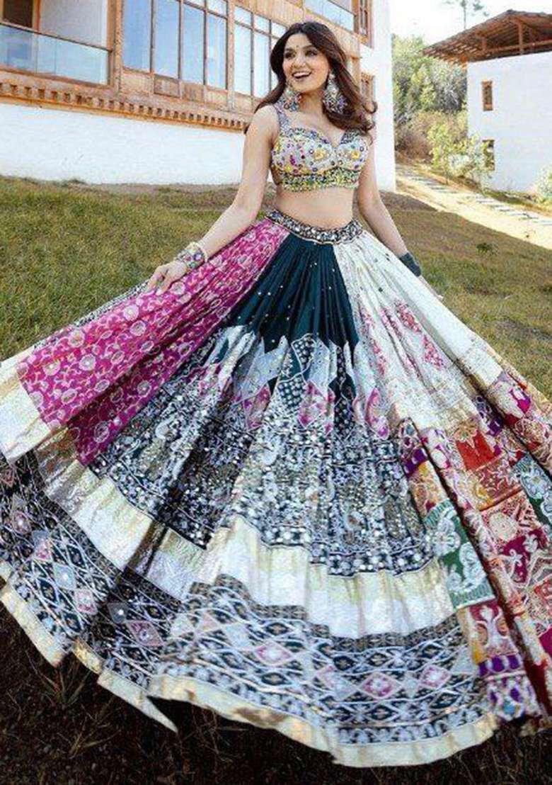 Multicolor Printed Silk Blend Chaniya Choli Set For Navratri And Garba for Diwali and Festive Wear - Indya