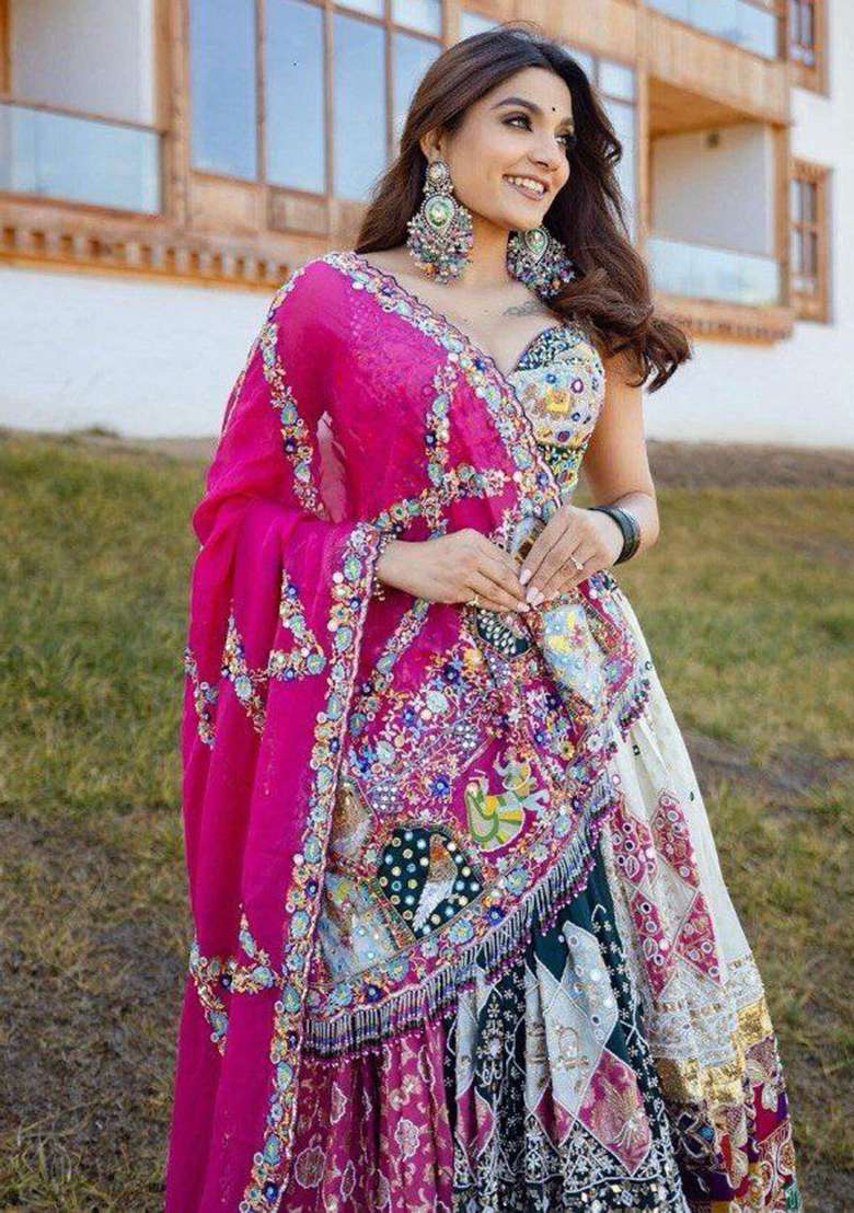 Multicolor Printed Silk Blend Chaniya Choli Set For Navratri And Garba for Diwali and Festive Wear - Indya
