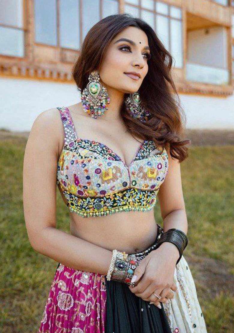 Multicolor Printed Silk Blend Chaniya Choli Set For Navratri And Garba for Diwali and Festive Wear - Indya