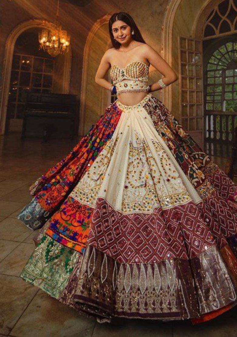 Multicolor Printed Silk Blend Chaniya Choli Set For Navratri And Garba for Diwali | Wedding & Festive Wear - Indya