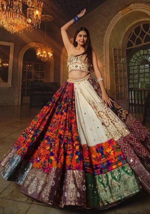Multicolor Printed Silk Lehenga Set