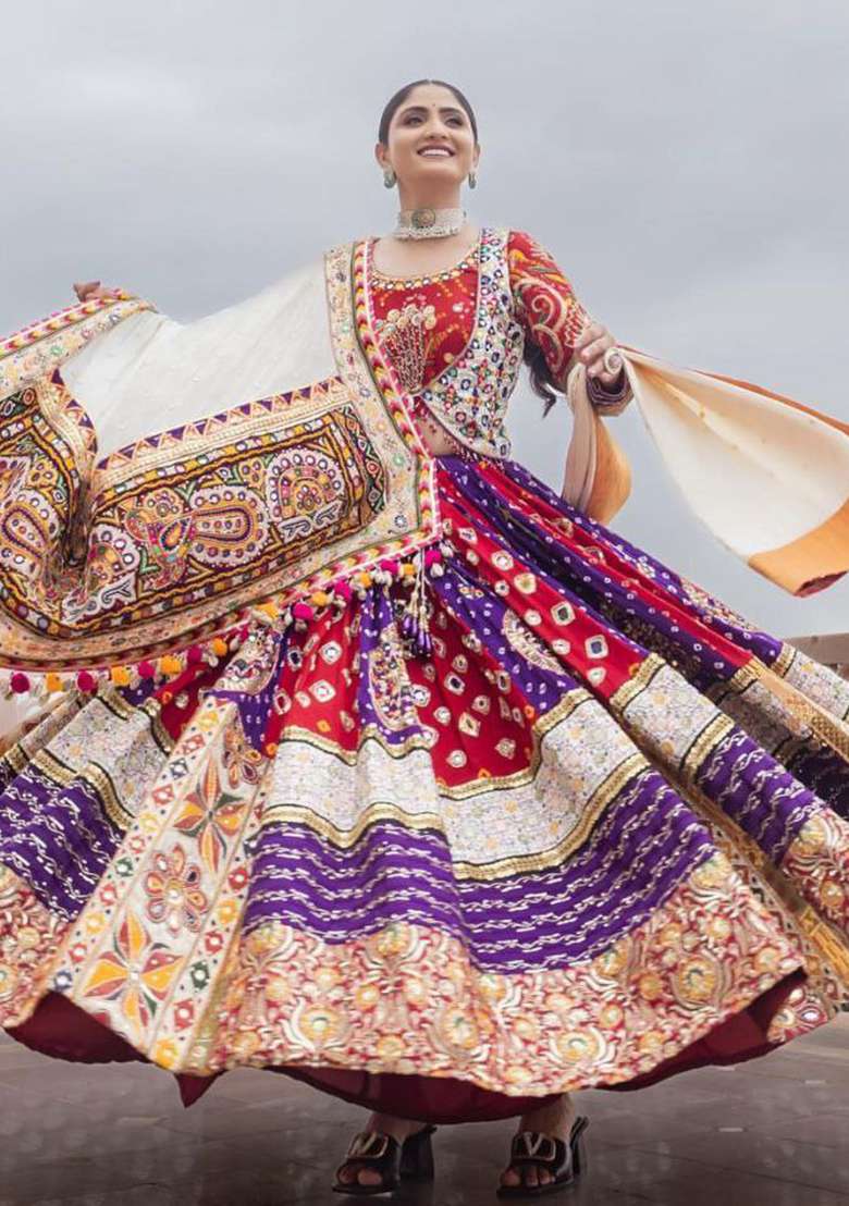 Multicolor Printed Silk Blend Chaniya Choli Set For Navratri And Garba for Diwali and Festive Wear - Indya